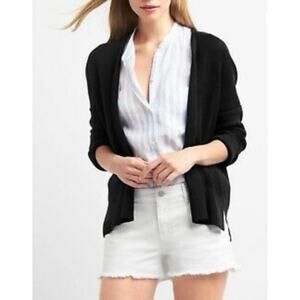 Gap Black Textured V Back Cardigan Sweater Large Chunky Knit Minimalist